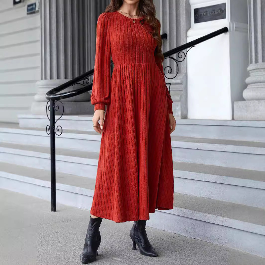 Slim Solid Color Knitted Long-sleeved Dress