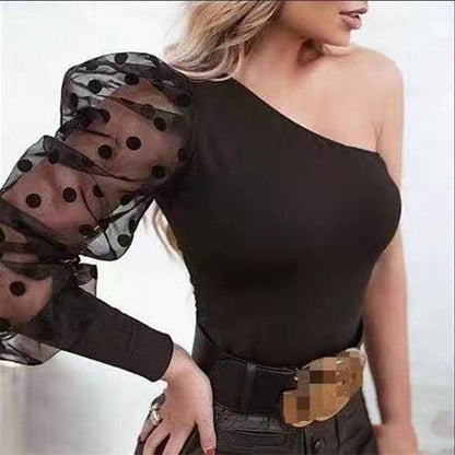 One Shoulder Black Polka Dot Top