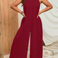 Pure Color Halter Sleeveless Casual Plus Size Jumpsuit