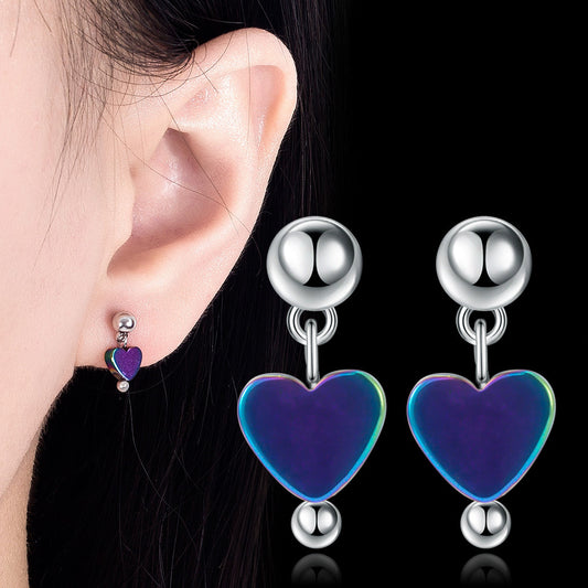 Girls Cute Heart-shaped Earrings Super Fairy Sweet Korean Silver-plated Accessories