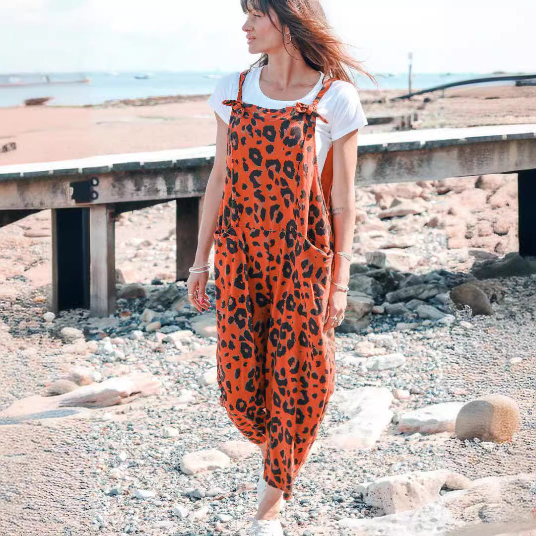 Leopard Print Loose Plus Size Jumpsuit