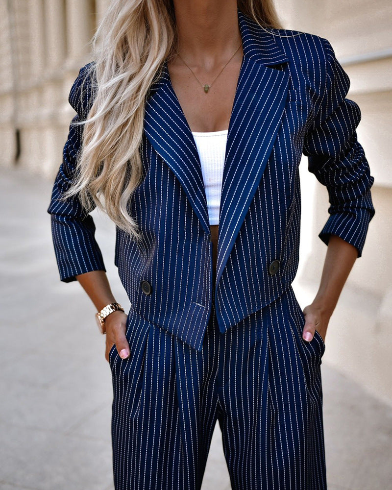 Fashion Striped Suits Casual Lapel Long Sleeve