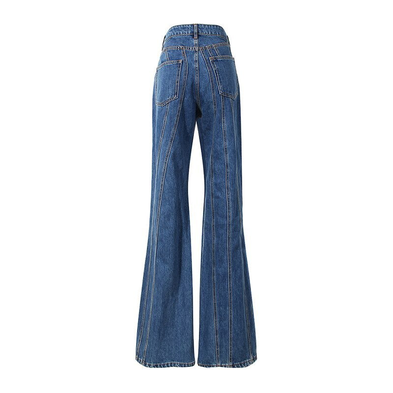 Jeans Women Spring New Stitching irregular Stripes Slim Bell Bottoms