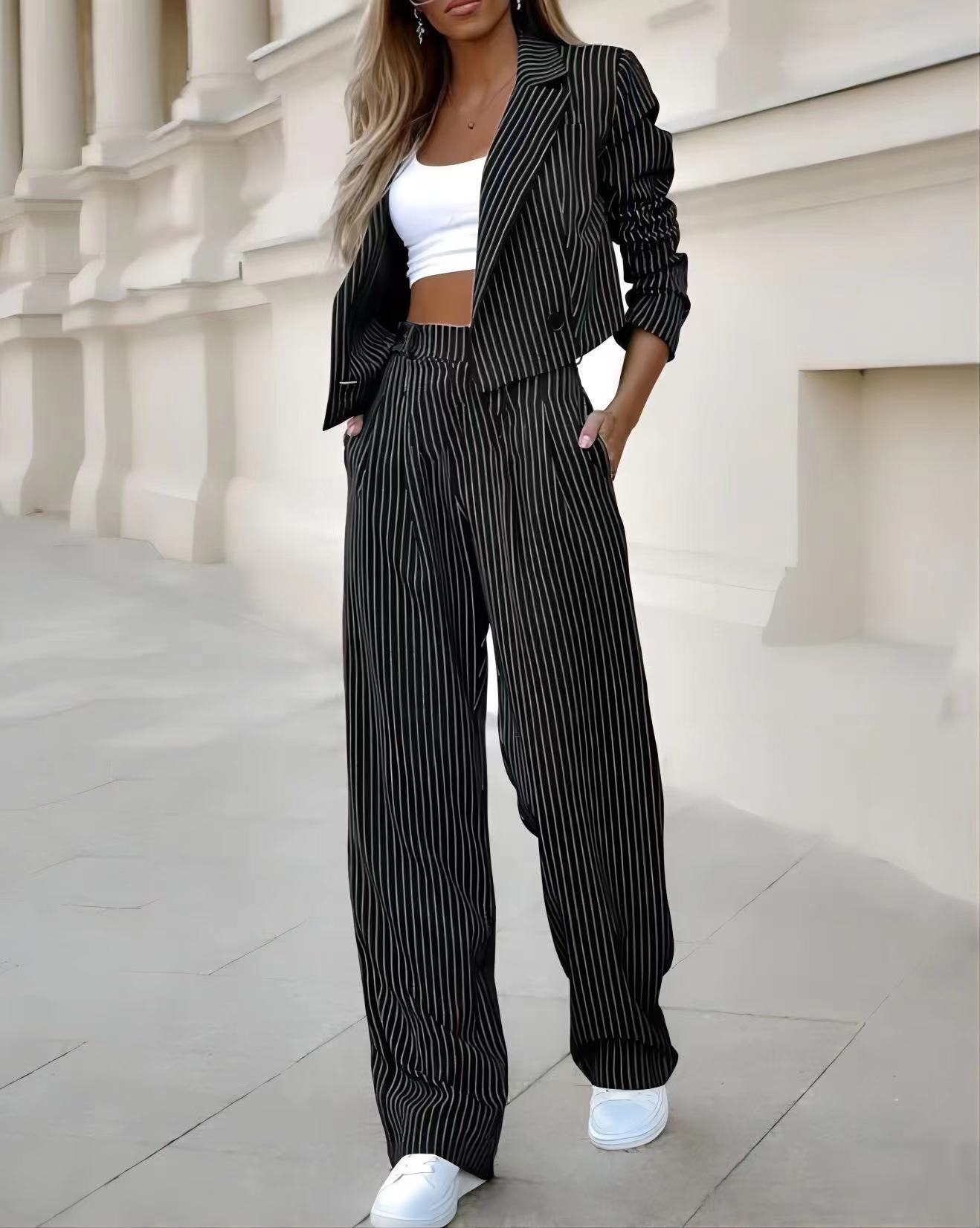 Fashion Striped Suits Casual Lapel Long Sleeve