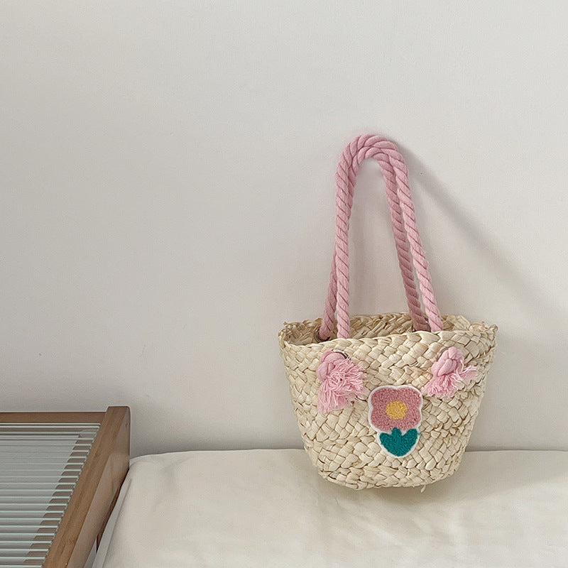 Children's Straw Handmade Knitted Messenger Bag