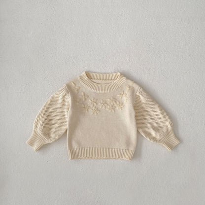 Handmade Embroidery Crew Neck Pullover Sweater Knitted Cotton Top