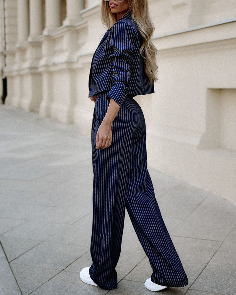 Fashion Striped Suits Casual Lapel Long Sleeve