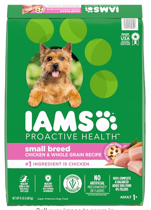 IAMS Small & Toy Breed Adult Dry Dog Food for Small Dogs with Real Chicken, 15 lb. Bag