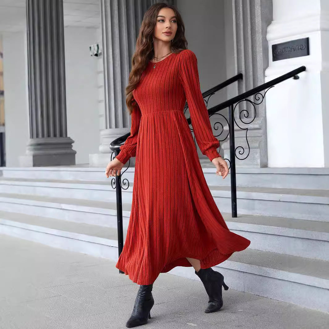 Slim Solid Color Knitted Long-sleeved Dress