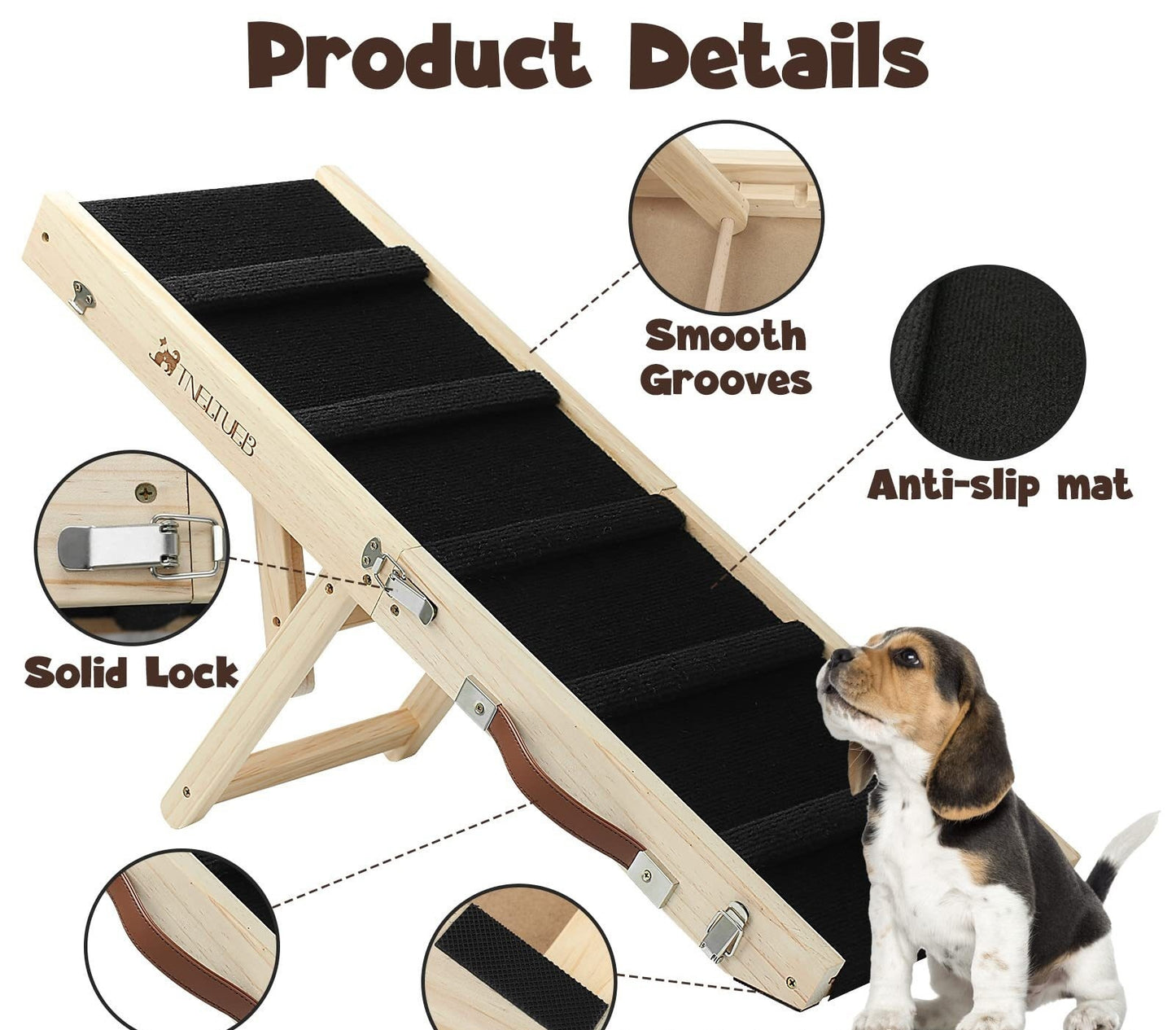 Wooden Adjustable Pet Dog Ladder Foldable Portable Non-slip Ramp