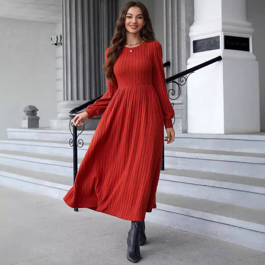 Slim Solid Color Knitted Long-sleeved Dress