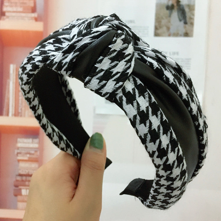 Houndstooth Wide-brim Retro Headband Adult Hair Accessories