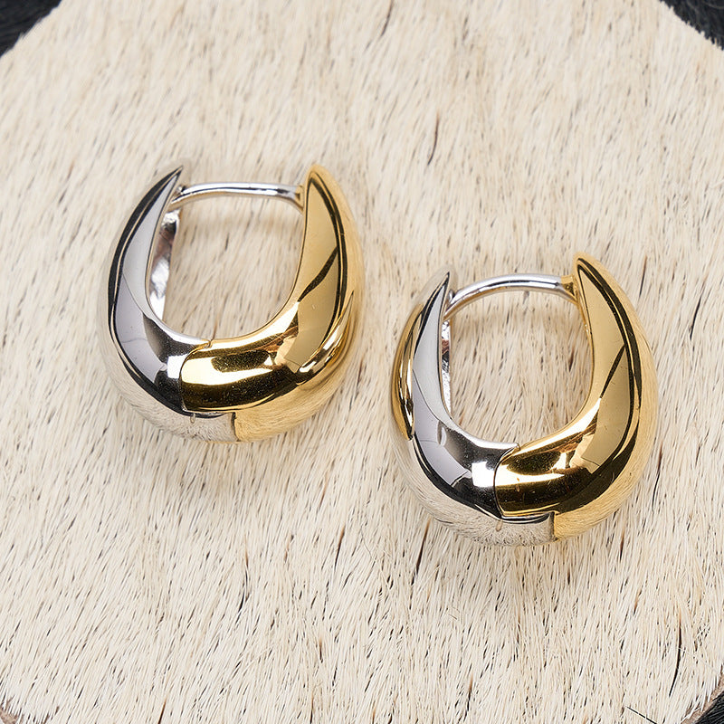 Two Colors Patch Earrings Women's Minimalist Style